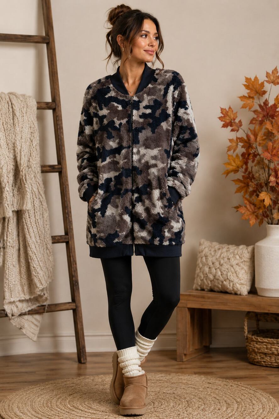 Columbia Women’s Camo Fuzzy Fleece Longline Cardigan Jacket Large